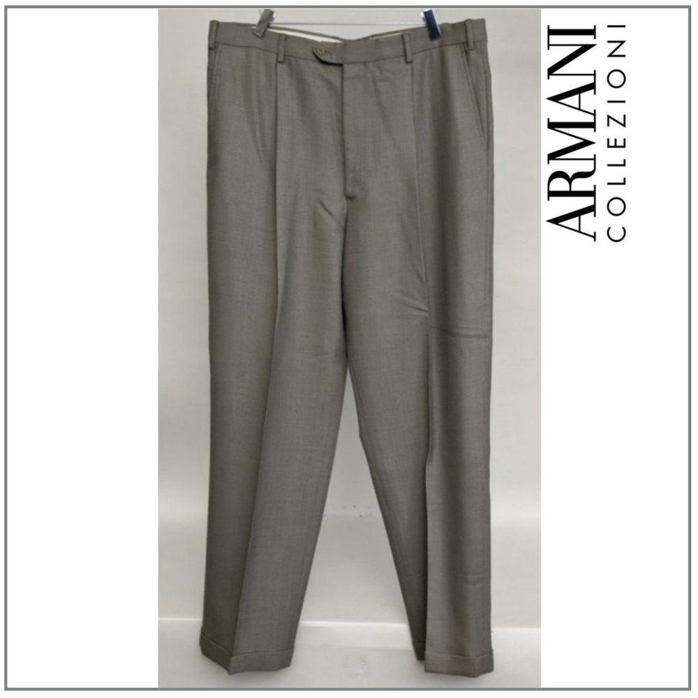 Armani Collezioni Men's Beige Pleated Dress Pants